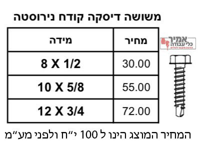 בורג ראש משושה דיסקה קודח נירוסטה