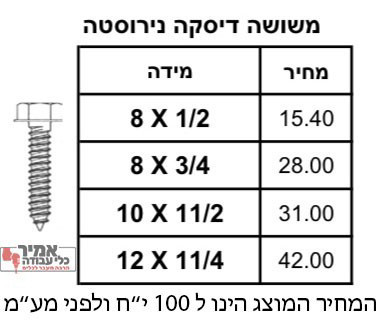 בורג ראש משושה דיסקה נירוסטה