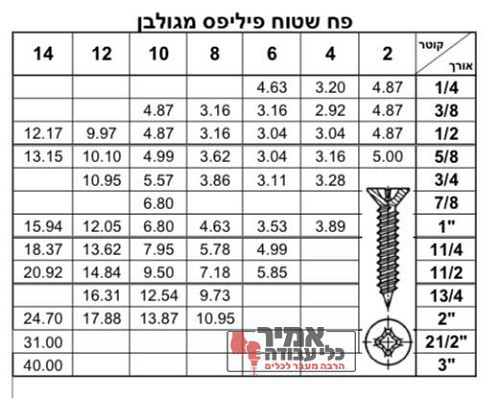 בורג פח פח ראש שטוח פיליפס מגלוון
