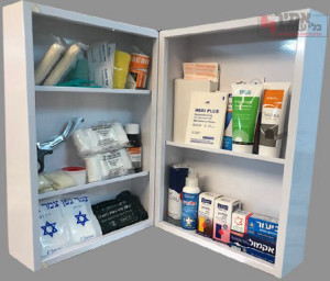 ארון עזרה ראשונה מתכת דגם מקומות עבודה משופר כולל נעילה - מלא