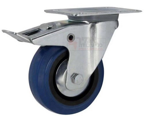 גלגל גומי 6 כחול פלטה מסתובבת ומעצור לעומס 150 קג