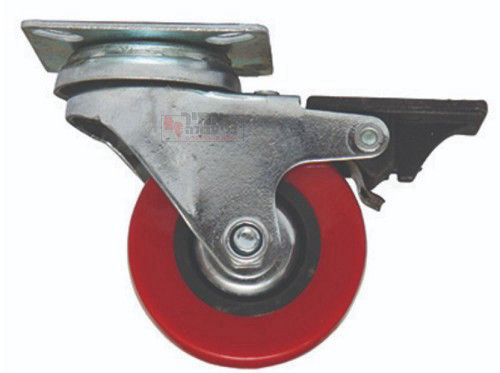 גלגל ניילון 2 אדום כולל פלטה מסתובבת ומעצור לעומס 45 קג