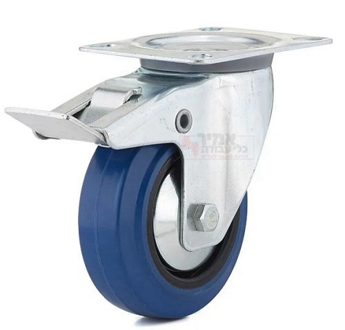 גלגל גומי 6 כחול פלטה מסתובבת ומעצור לעומס 200 קג