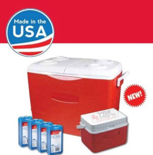 סט קומבו צידנית 48 + צידנית 5 ליטר + 4 קרחומים RUBBERMAID ארה"ב