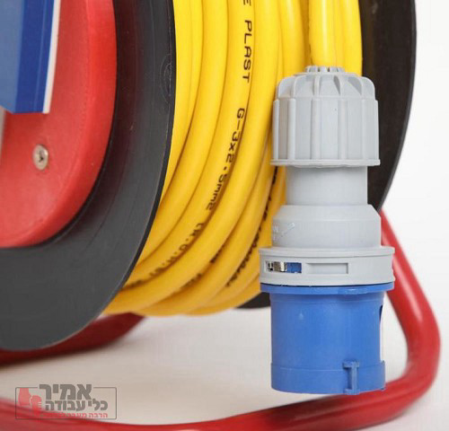 תוף כבל מאריך תעשייתי 50 מטר 4 שקעים 2 ישראלי 2 סיקון 3x16A ללא מפסק