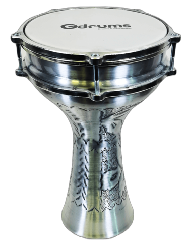 דרבוקה טורקית אלומיניום עם עיטורים גודל מדיום סדרה 15 בצבע כסף מעוטר TA-GRSW15 מבית Gdrums