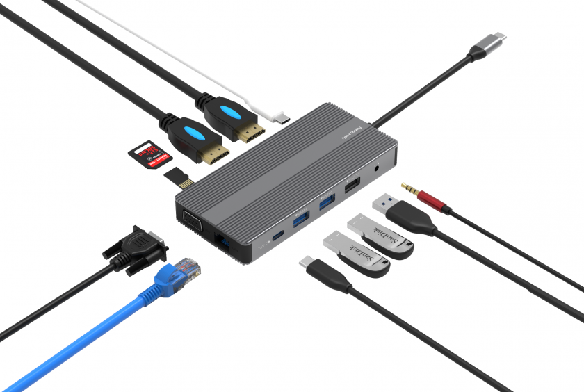 תחנת עגינה USB C למגוון חיבורים כולל 2 יציאות HDMI