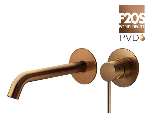 ברז קיר לכיור רחצה פיה קצרה קבועה 305713F20S נחושת מוברש PVD סדרת אייס חמת 