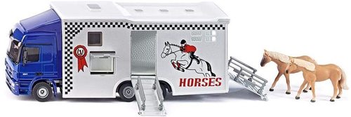 משאית diecast גדולה ממתכת - וולוו להובלת סוסים עם שתי דמויות סוסים 