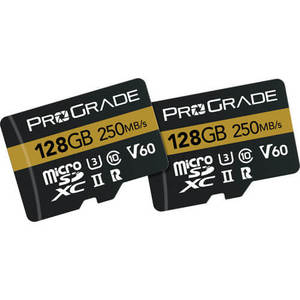 זוג כרטיסי זיכרון ProGrade 128GB micro SDXC UHS-II V60 Gold