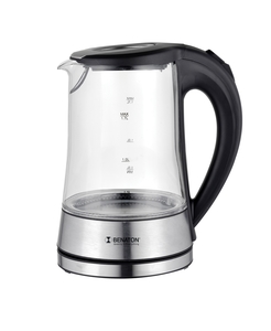 קומקום זכוכית BENATON בנטון שחור בשילוב נירוסטה BT-8024