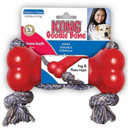 קונג עצם גודיז עם חבל קטנה - Kong goodie bone with rope Small