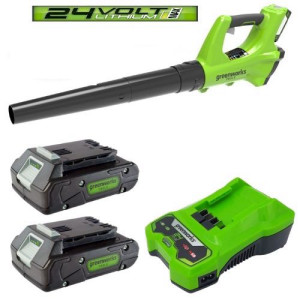 מפוח עלים נטען מקצועי + 2 סוללות 2.0Ah ומטען - GREENWORKS 24V 99706-4