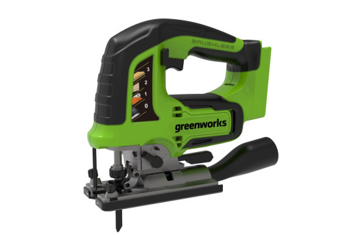 מסור אנכי GREENWORKS 24V Brushless דגם 99576-2 משלב מנוע מתקדם ושלושה מצבי תנועה לביצועים מקצועיים