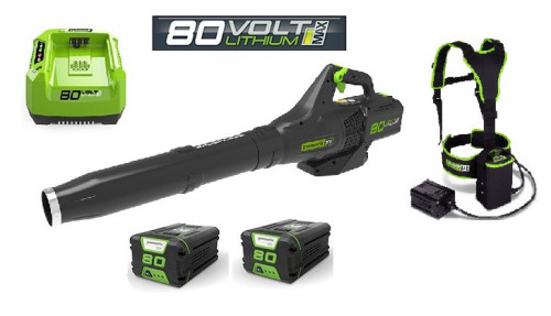  מפוח עלים GREENWORKS PRO 80V דגם 99752/6 מקצועי עם מבנה מאוזן חדש, שתי סוללות 4.0Ah ומטען מהיר למקסימום ביצועים\