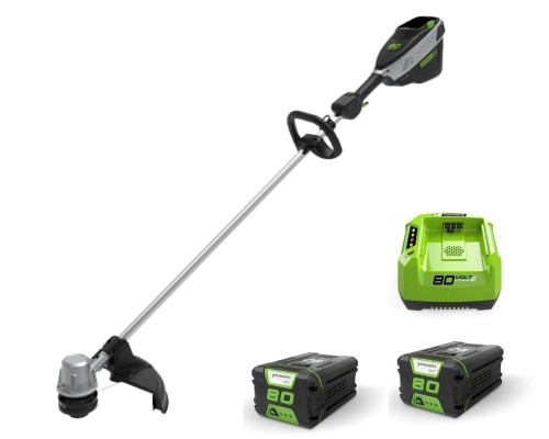 חרמש GREENWORKS PRO 80V מקצועי - דגם 99763 עם 2 סוללות, מטען מהיר וקסטה אוטומטית לביצועים מעולים