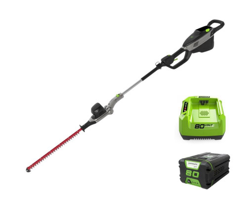 מגזמת גובה GREENWORKS 80V PRO נטענת עם מוט 2.41 מטר, להב כפול 