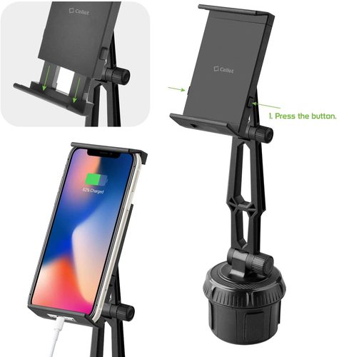 תושבת CELLET לטלפון ולטאבלט למתקן כוסות ברכב עד 11 אינץ'