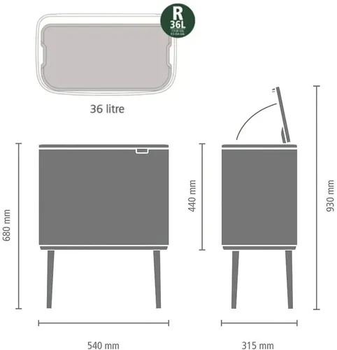 פח ברבנטיה למטבח 36 ליטר - Brabantia BO לבן -24 מתוך קולקציית פחי אשפה למטבח (מבט נוסף) - מתאים לשדרוג מראה האמבטיה בקלות ובמהירות
