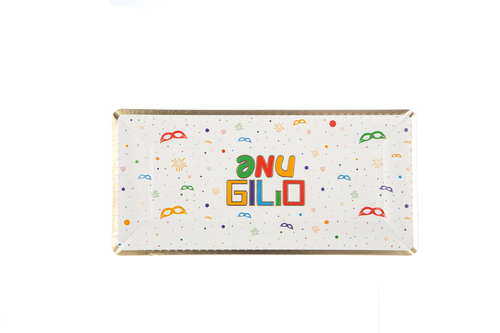 מגש פורים שמח קרטון מלבני - 3 יח'