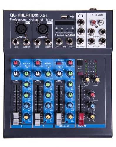מיקסר 4 ערוצים AB4 עם BLUETOOTH מבית QL Milano