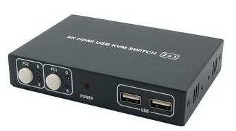 קופסת מיתוג KVM מ-2 מחשבים לעמדת עבודה 4K HDMI + USB