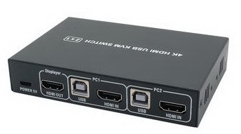 קופסת מיתוג KVM מ-2 מחשבים לעמדת עבודה 4K HDMI + USB