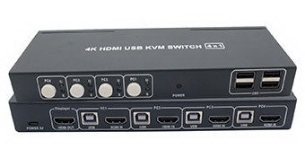 קופסת מיתוג KVM מ-4 מחשבים לעמדת עבודה אחת 4K HDMI + USB