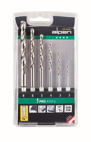סט 6 מקדחים למתכת כניסה ביט (משושה) ALPEN ATM6 PRO HSS 