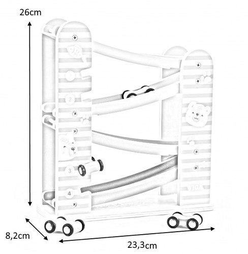 מסלול מגלשה למכוניות מעץ מלא + 4 מכוניות משחק מסדרת דב הקוטב