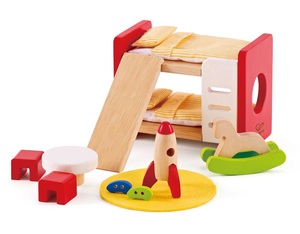 סט ריהוט לבית בובות מעץ מלא - חדר ילדים