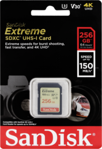 SanDisk Extreme SDXC Video 256GB 150MB V30 U3