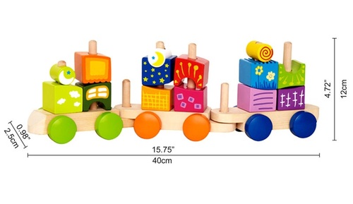 רכבת פנטזיה השחלת צורות מעץ מלא 17 חלקים 