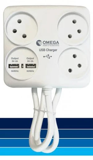 מפצל מרובע + USB בעל 3 יציאות עם 2 חיבורי USB וכבל באורך 0.3 מטר