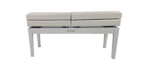 כסא פסנתר מושב כפול מתכוננים עם 2 תאי אחסון בצבע לבן מבריק PB-26 בעיצוב יוקרתי מבית Legrand