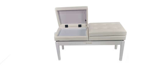 כסא פסנתר מושב כפול מתכוננים עם 2 תאי אחסון בצבע לבן מבריק PB-26 בעיצוב יוקרתי מבית Legrand