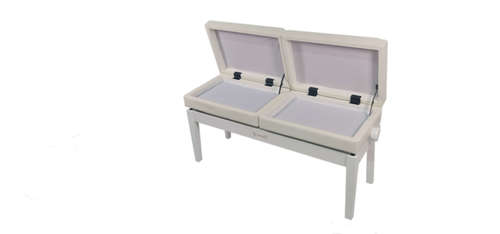 כסא פסנתר מושב כפול מתכוננים עם 2 תאי אחסון בצבע לבן מבריק PB-26 בעיצוב יוקרתי מבית Legrand