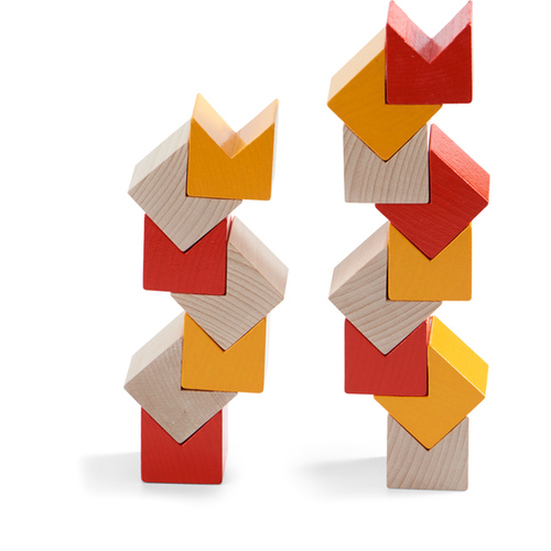 קוביות עץ בתלת מימד (גווני אדום עץ)  HABA