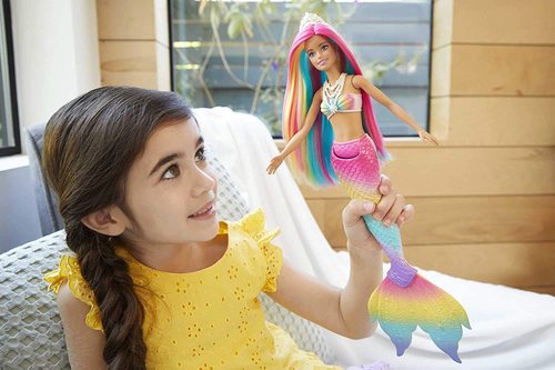 בובת ברבי מסדרת דרימטופיה מחליפה צבעים - בת הים קסם הקשת בענן