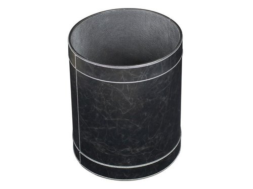 פח פתוח עגול דמוי עור שחור VINTAGE Waste Basket 