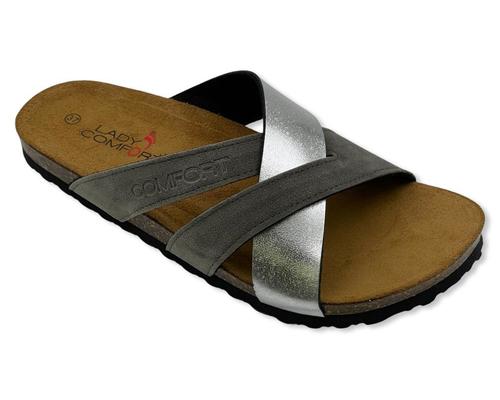 כפכף רצועות נוח ואיכותי לנשים בצבע אפור/כסף ליידי קומפורט 36-42 Lady Comfort L900