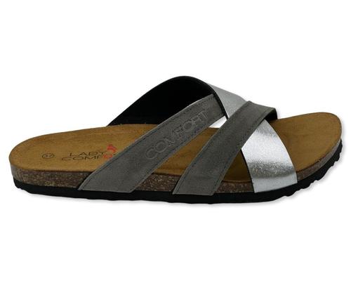 כפכף רצועות נוח ואיכותי לנשים בצבע אפור/כסף ליידי קומפורט 36-42 Lady Comfort L900