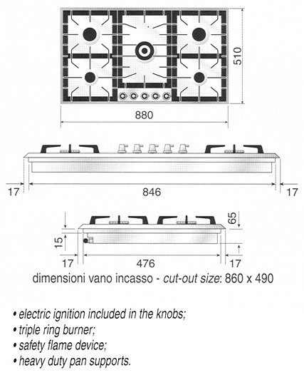 כיריים בהתקנה שטוחה לה קוצ'ינה LA CUCINA דגם HP95C