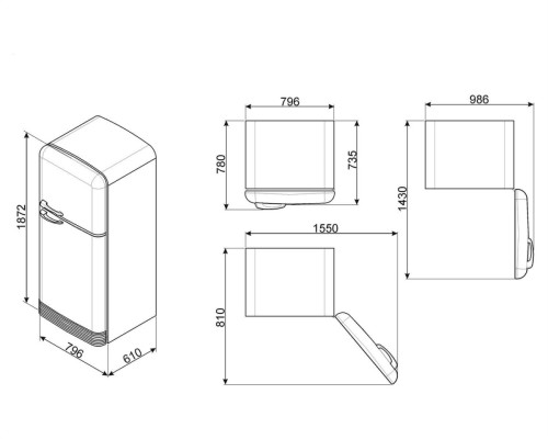 מקרר משולב מקפיא עליון רטרו מבית סמג SMEG דגם: FAB50RPB