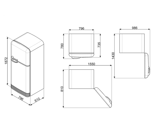 מקרר משולב מקפיא עליון רטרו מבית סמג SMEG דגם: FAB50RRD