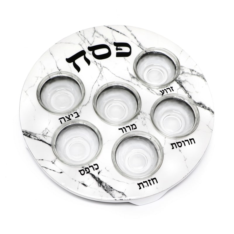 קערה לפסח אלומיניום שיש לבן ואפור 31 ס"מ