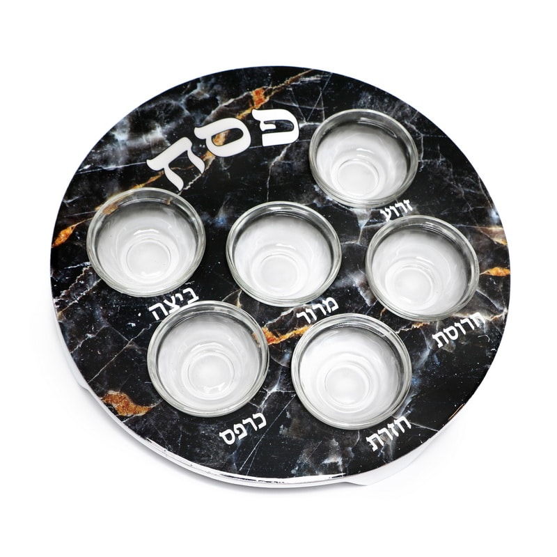 קערה לפסח אלומיניום שיש שחור 31 ס"מ