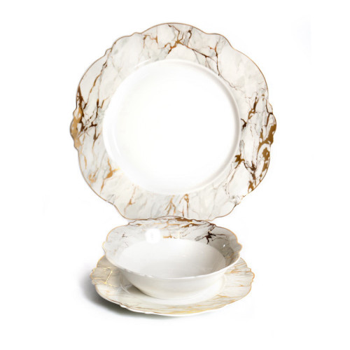 סט צלחות marble לבן זהב 18