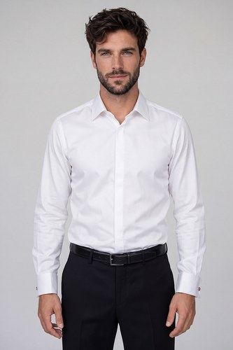 חולצת חפתים לבנה עם ברק בגזרת SLIM