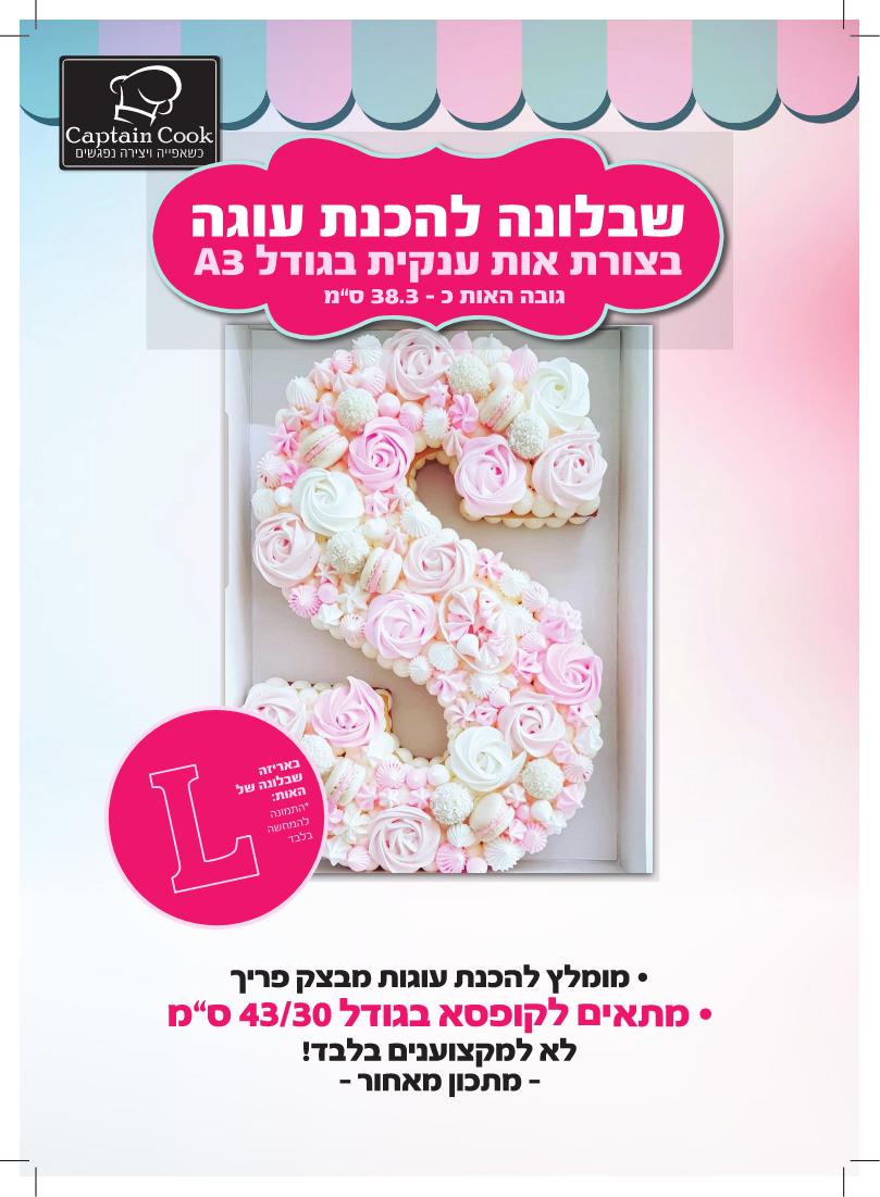 שבלונה מפלסטיק לעוגה בגודל A3 האות L באנגלית